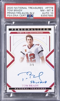 2020 Panini National Treasures "Personalized Treasures Autographs" Holo Silver #PTTB Tom Brady Signed & Inscribed Card (#2/5) - PSA NM-MT 8, PSA/DNA 10